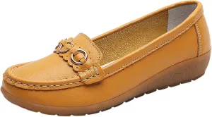 AMDBEL Flats Shoes Women Dressy Comfortable Women's Leather Casual Penny Loafers Slip-On Walking Driving Boat Flat Shoes