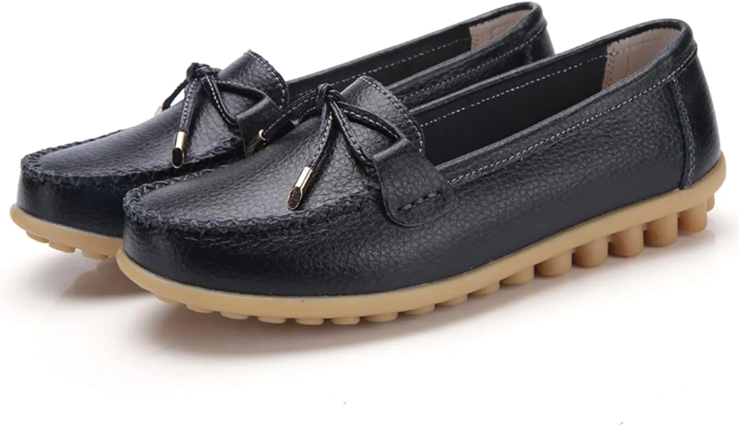 AMDBEL Flats Shoes Women Dressy Comfortable Women's Leather Slip On Loafers Casual Round Toe Moccasins Wild Driving Boat Flat