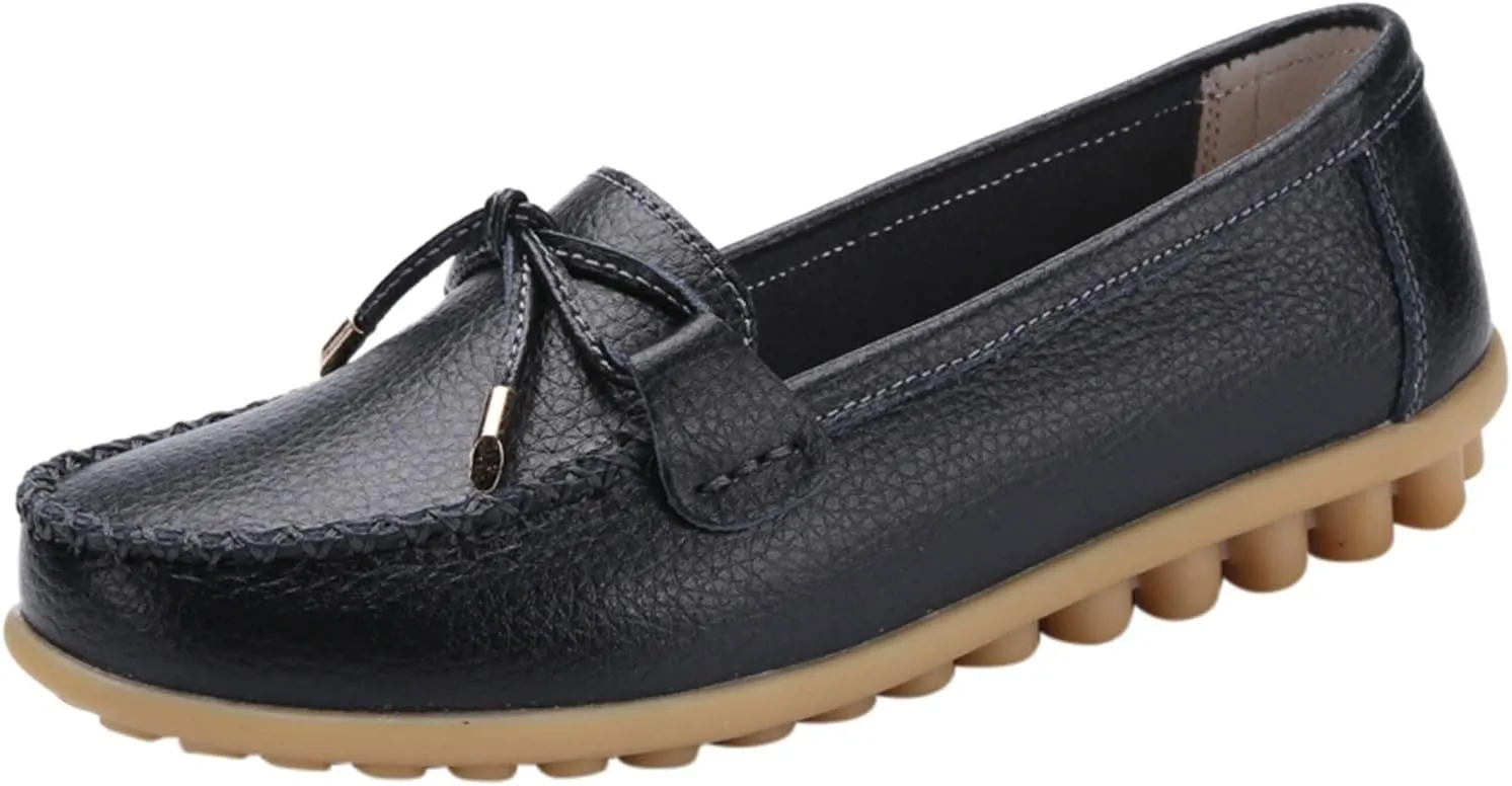 AMDBEL Flats Shoes Women Dressy Comfortable Women's Leather Slip On Loafers Casual Round Toe Moccasins Wild Driving Boat Flat