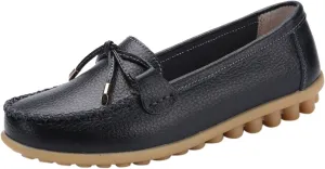 AMDBEL Flats Shoes Women Dressy Comfortable Women's Leather Slip On Loafers Casual Round Toe Moccasins Wild Driving Boat Flat
