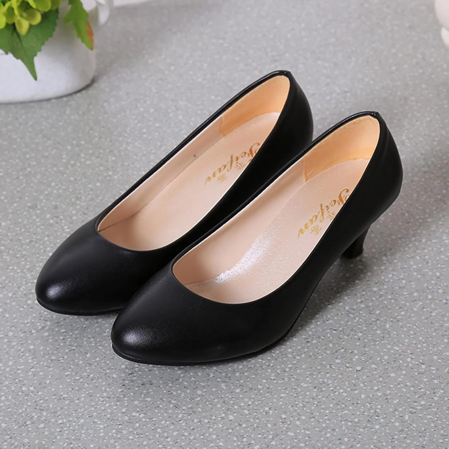 AMDBEL Pumps for Women Low Heel, Women's High Heels Ballet Flats Patent Leather Pointed Toe Stiletto Slip On Dress Pump Shoes