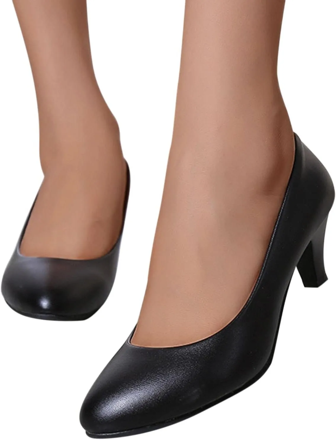 AMDBEL Pumps for Women Low Heel, Women's High Heels Ballet Flats Patent Leather Pointed Toe Stiletto Slip On Dress Pump Shoes