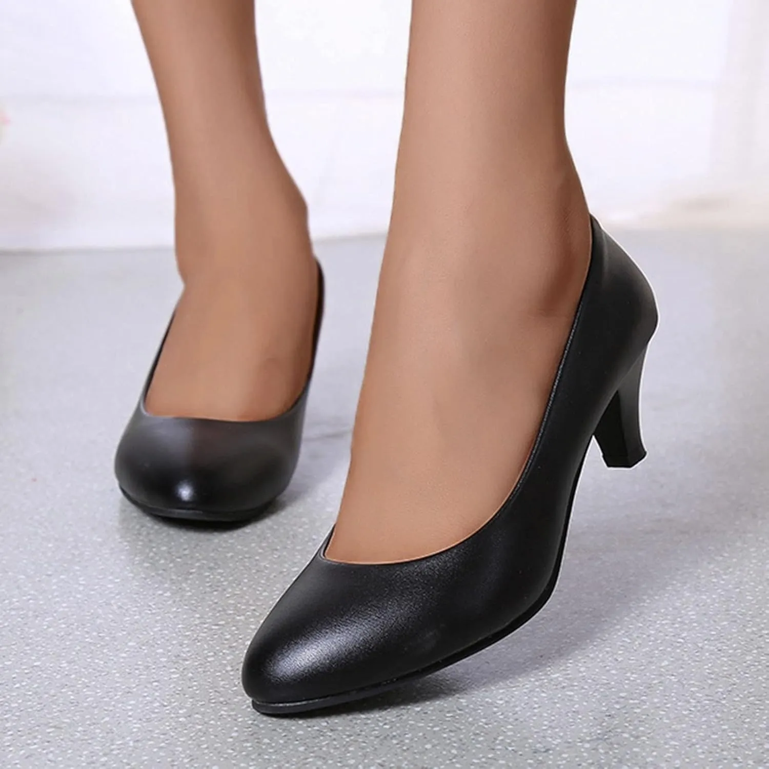AMDBEL Pumps for Women Low Heel, Women's High Heels Ballet Flats Patent Leather Pointed Toe Stiletto Slip On Dress Pump Shoes