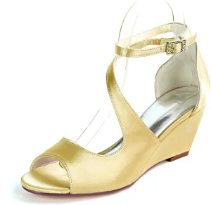 Anna's Bridal Women's Wedding Shoes for Bride Wedge Low Heel Satin Peep Toe S Strap Prom Party Evening Shoes Pumps Sandals