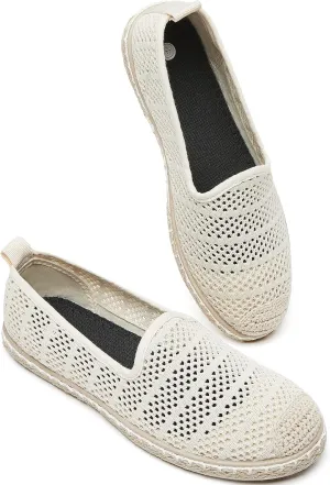 BABUDOG Women's Breathable Mesh Flats Shoes, Soft Loafers Flats, White Slip on Shoes Loafer