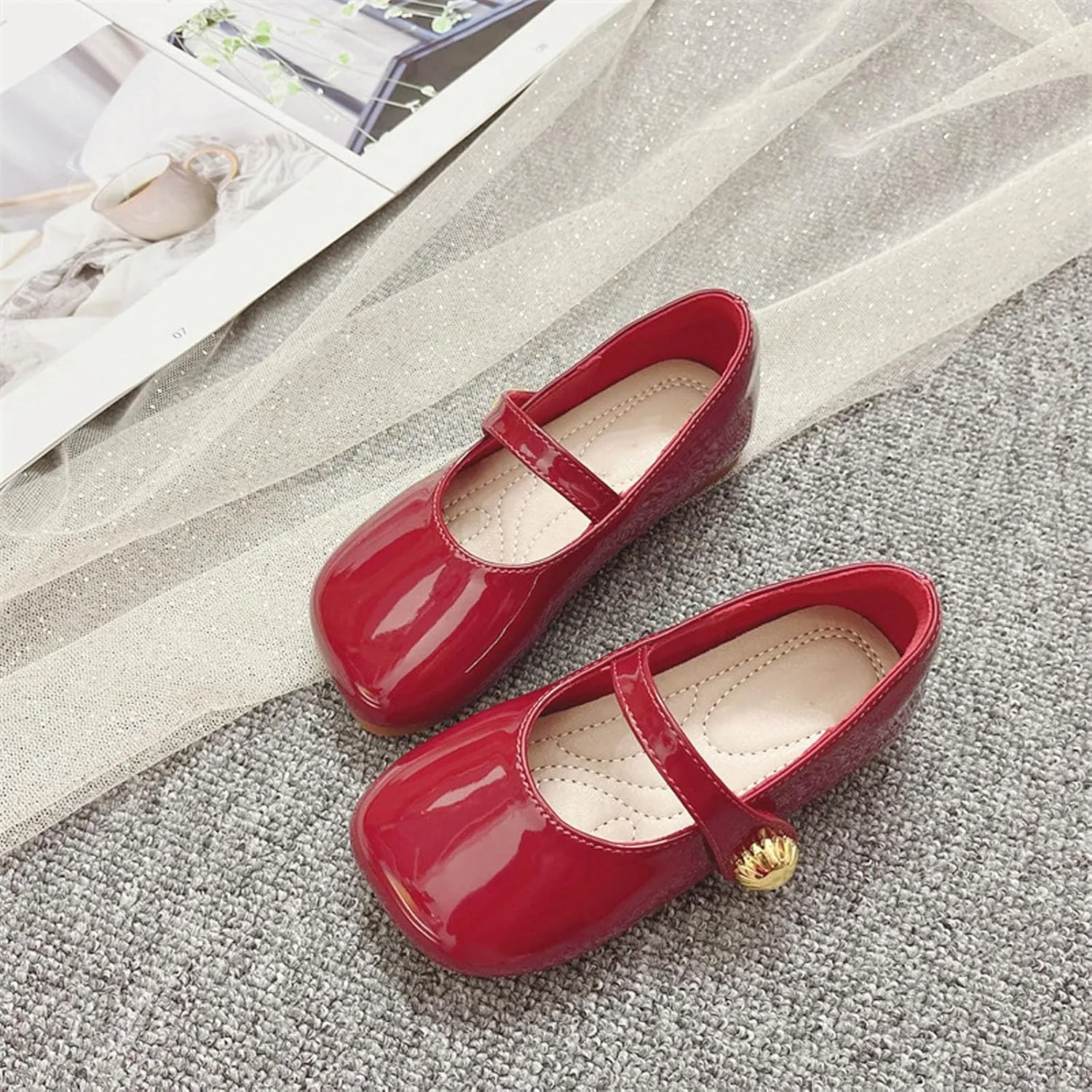 Baby Girl Dress Shoes Mary Jane Flat with Hook and Loop Straps Girls' Shoes for School Weddings and Casual Wear