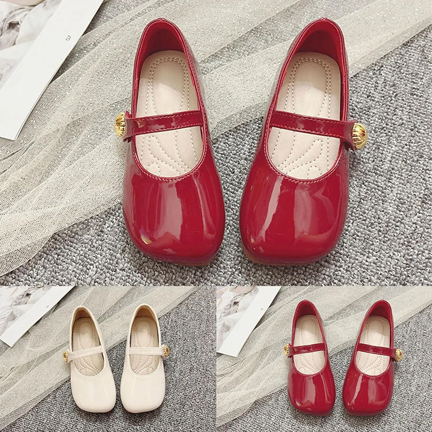 Baby Girl Dress Shoes Mary Jane Flat with Hook and Loop Straps Girls' Shoes for School Weddings and Casual Wear