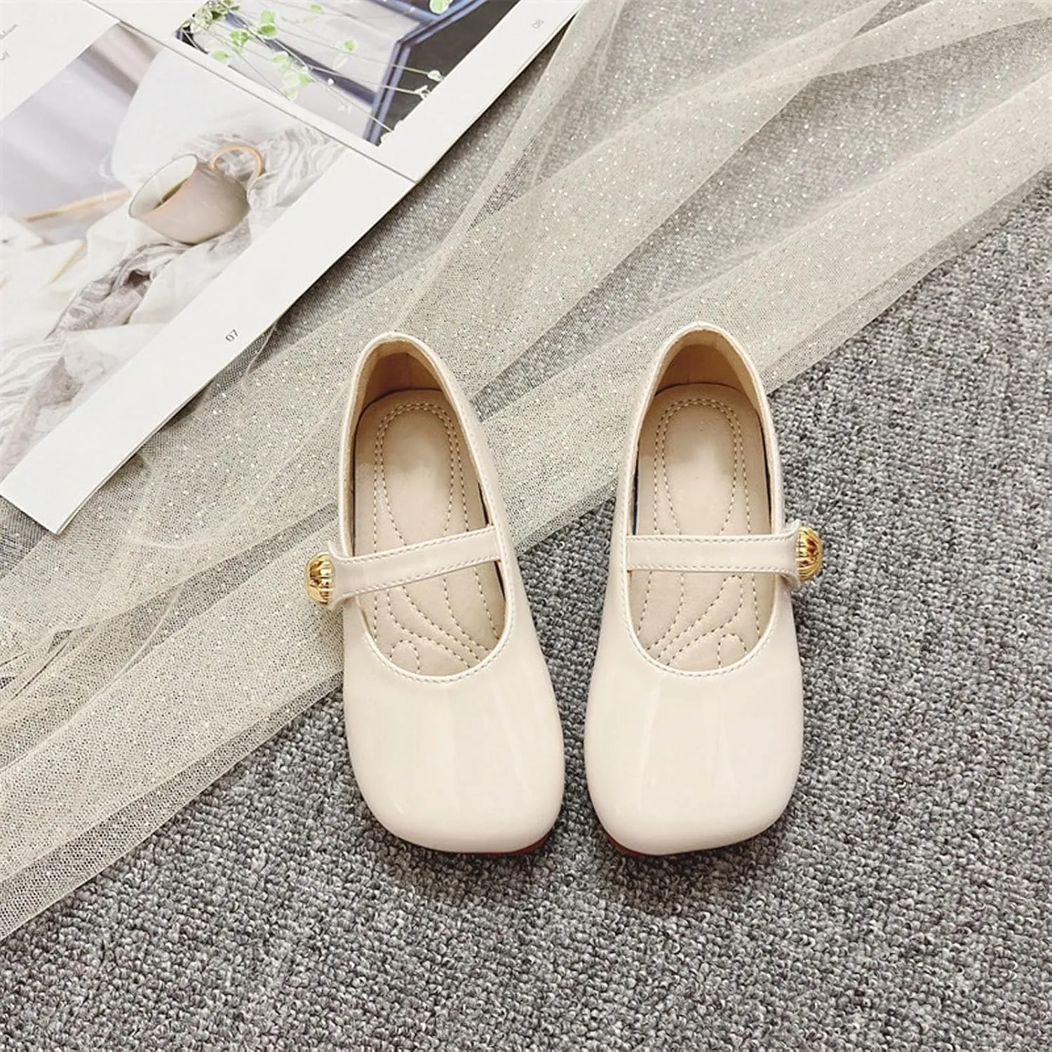 Baby Girl Dress Shoes Mary Jane Flat with Hook and Loop Straps Girls' Shoes for School Weddings and Casual Wear