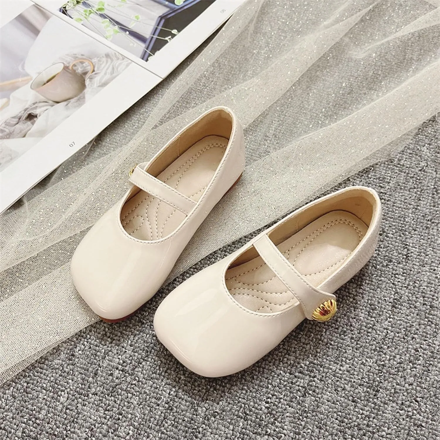 Baby Girl Dress Shoes Mary Jane Flat with Hook and Loop Straps Girls' Shoes for School Weddings and Casual Wear