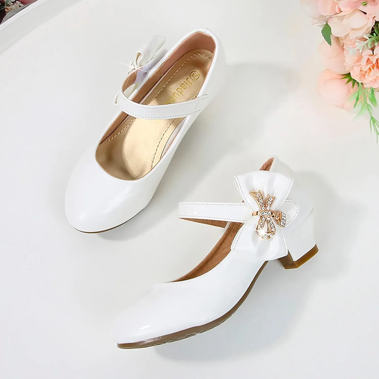 Baby Girls Patent Leather Dress Shoes Low Heels Toddler Mary Jane Shoes Flower Kid Shoes for School Party Wedding