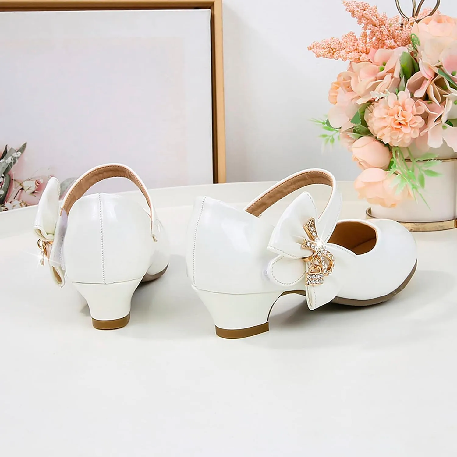 Baby Girls Patent Leather Dress Shoes Low Heels Toddler Mary Jane Shoes Flower Kid Shoes for School Party Wedding