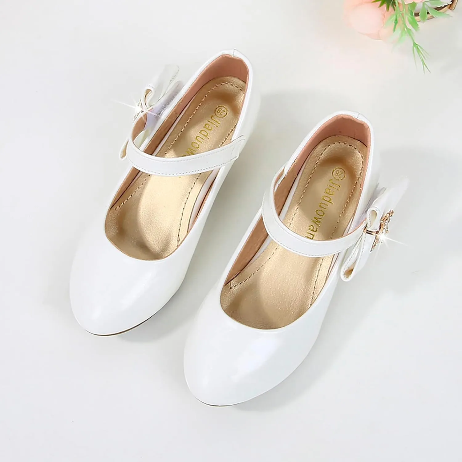 Baby Girls Patent Leather Dress Shoes Low Heels Toddler Mary Jane Shoes Flower Kid Shoes for School Party Wedding