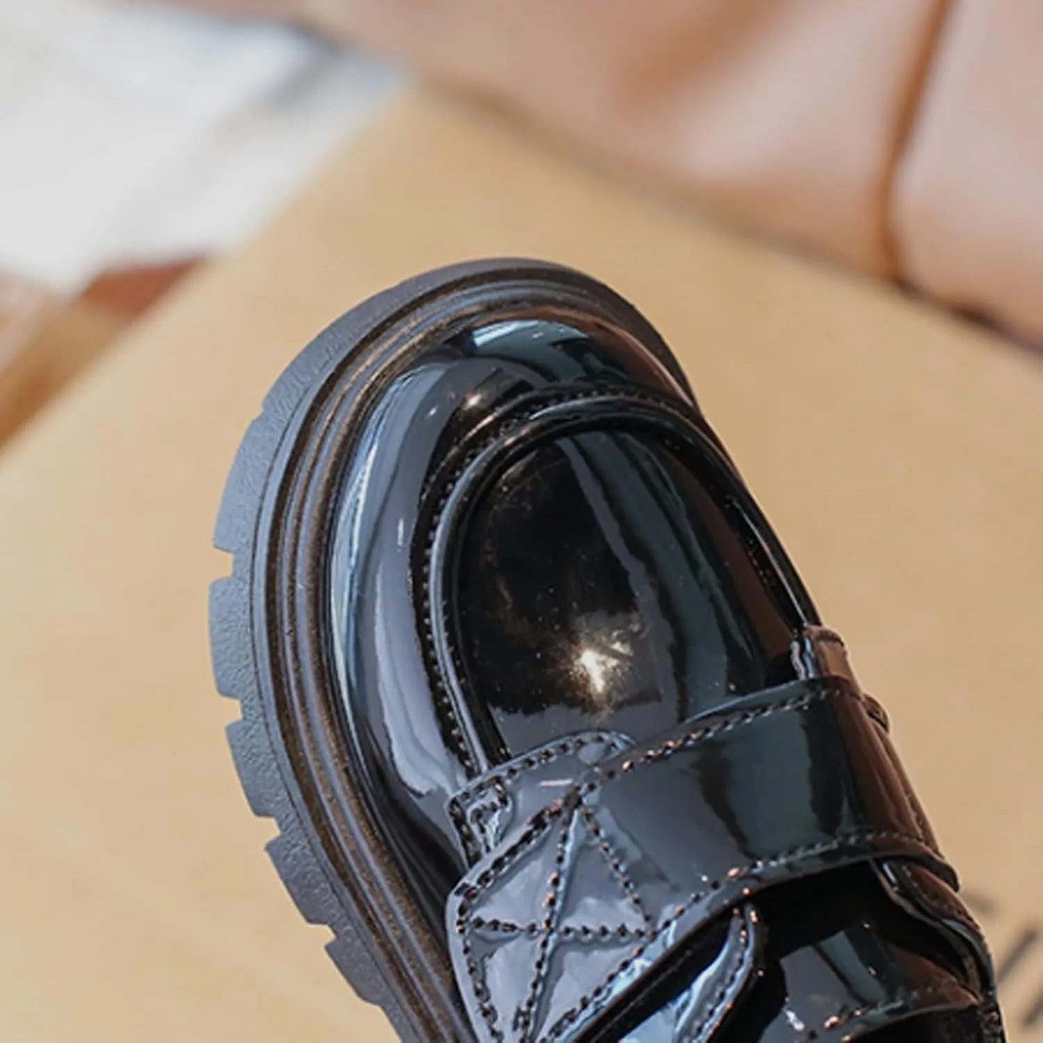 Baby Girls Platform Loafers, Chunky Loafers for Kids, Non-Slip Texture 𝗢xfords PU Leather Wedding Dress Shoes