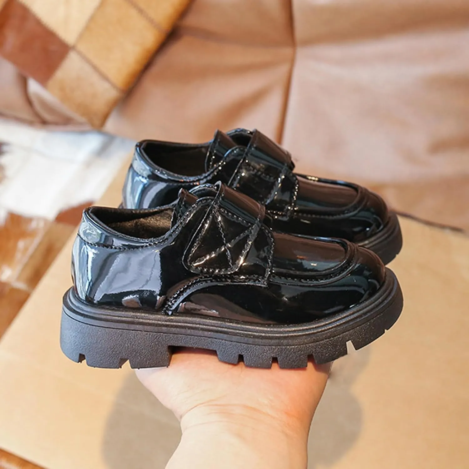 Baby Girls Platform Loafers, Chunky Loafers for Kids, Non-Slip Texture 𝗢xfords PU Leather Wedding Dress Shoes
