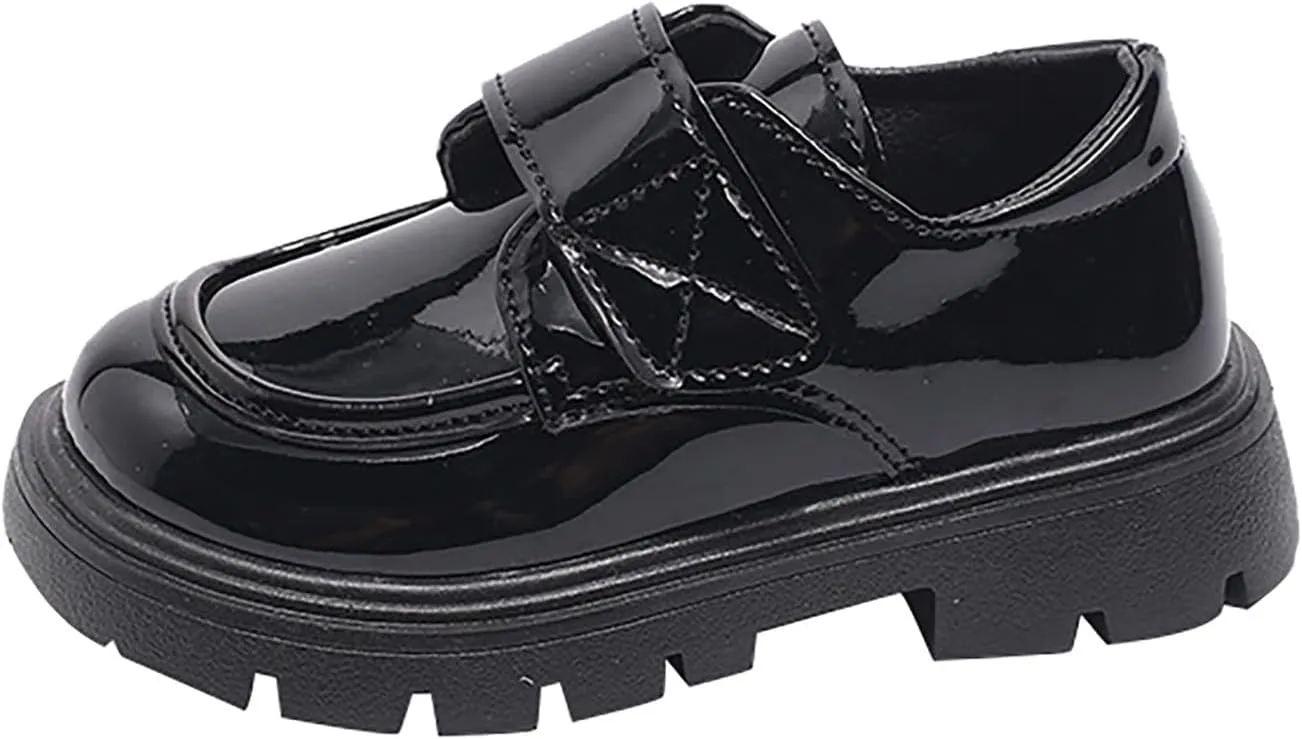 Baby Girls Platform Loafers, Chunky Loafers for Kids, Non-Slip Texture 𝗢xfords PU Leather Wedding Dress Shoes