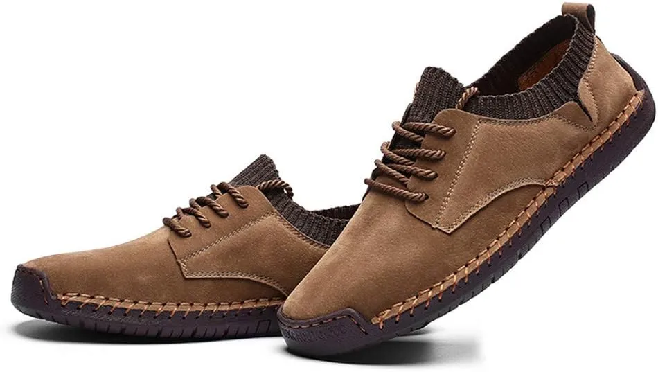 BIFINI Mens Suede Loafers Flats Sneaker Hand Stitching Outdoor Walking Daily Shoes