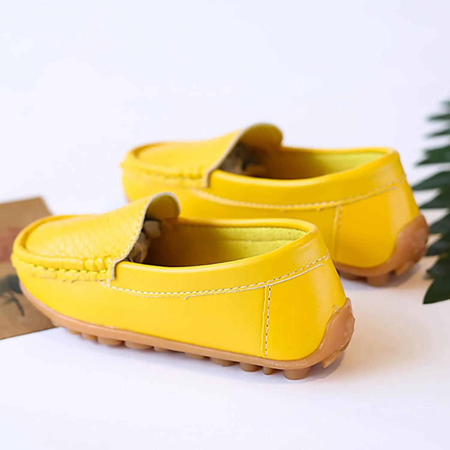 Boys Girls Leather Loafers Soft Slip-On Texture Flat𝘀 Boat Dress 𝗠occasin Daily Casual Walking Schooling Shoes