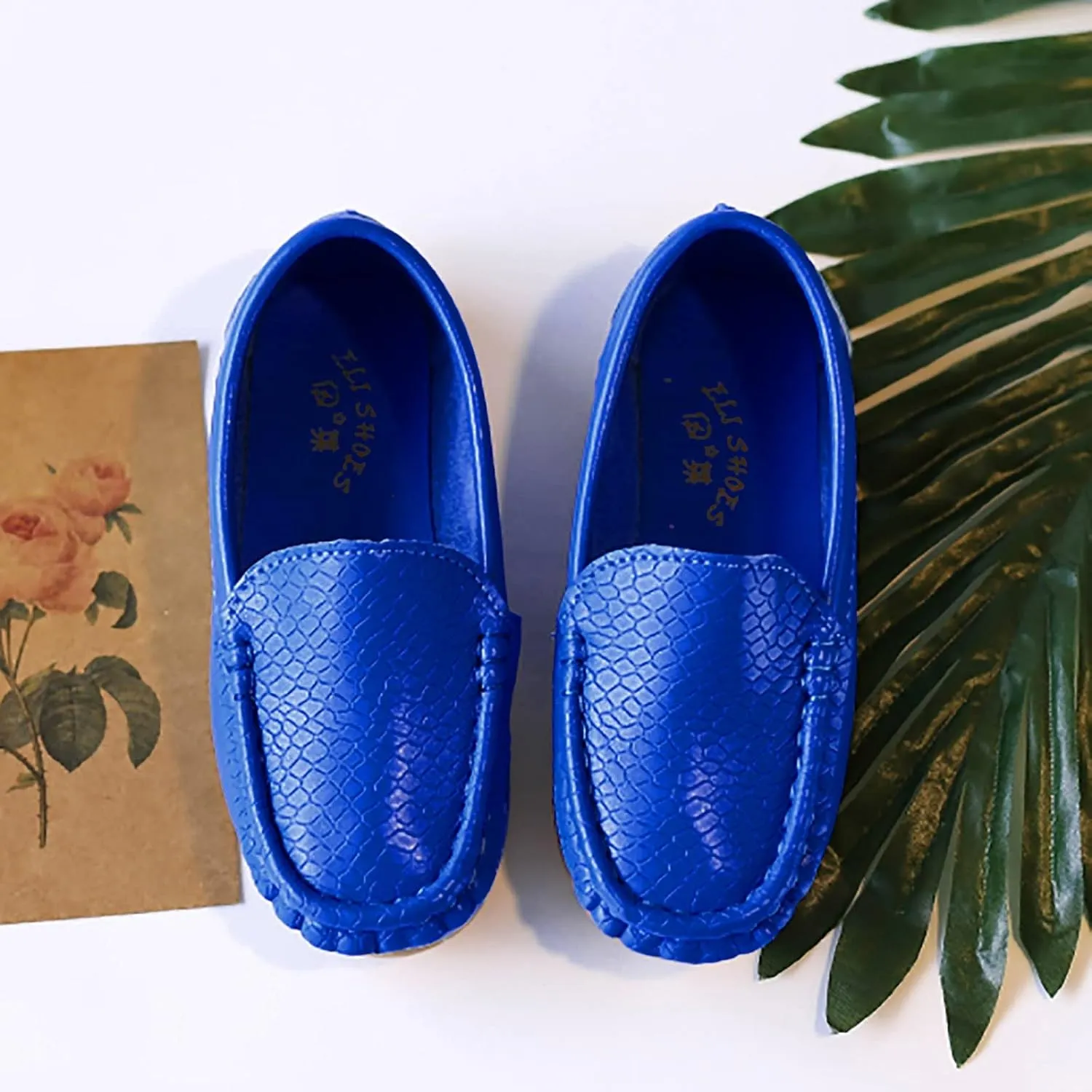 Boys Girls Leather Loafers Soft Slip-On Texture Flat𝘀 Boat Dress 𝗠occasin Daily Casual Walking Schooling Shoes