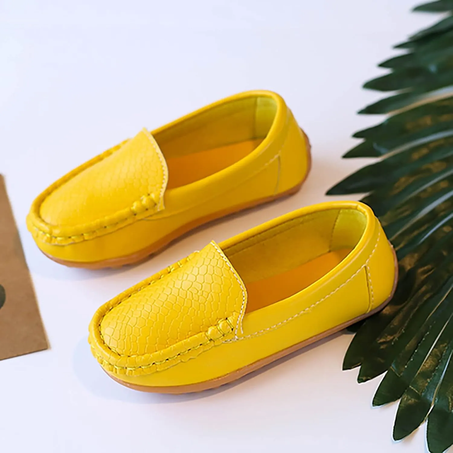 Boys Girls Leather Loafers Soft Slip-On Texture Flat𝘀 Boat Dress 𝗠occasin Daily Casual Walking Schooling Shoes
