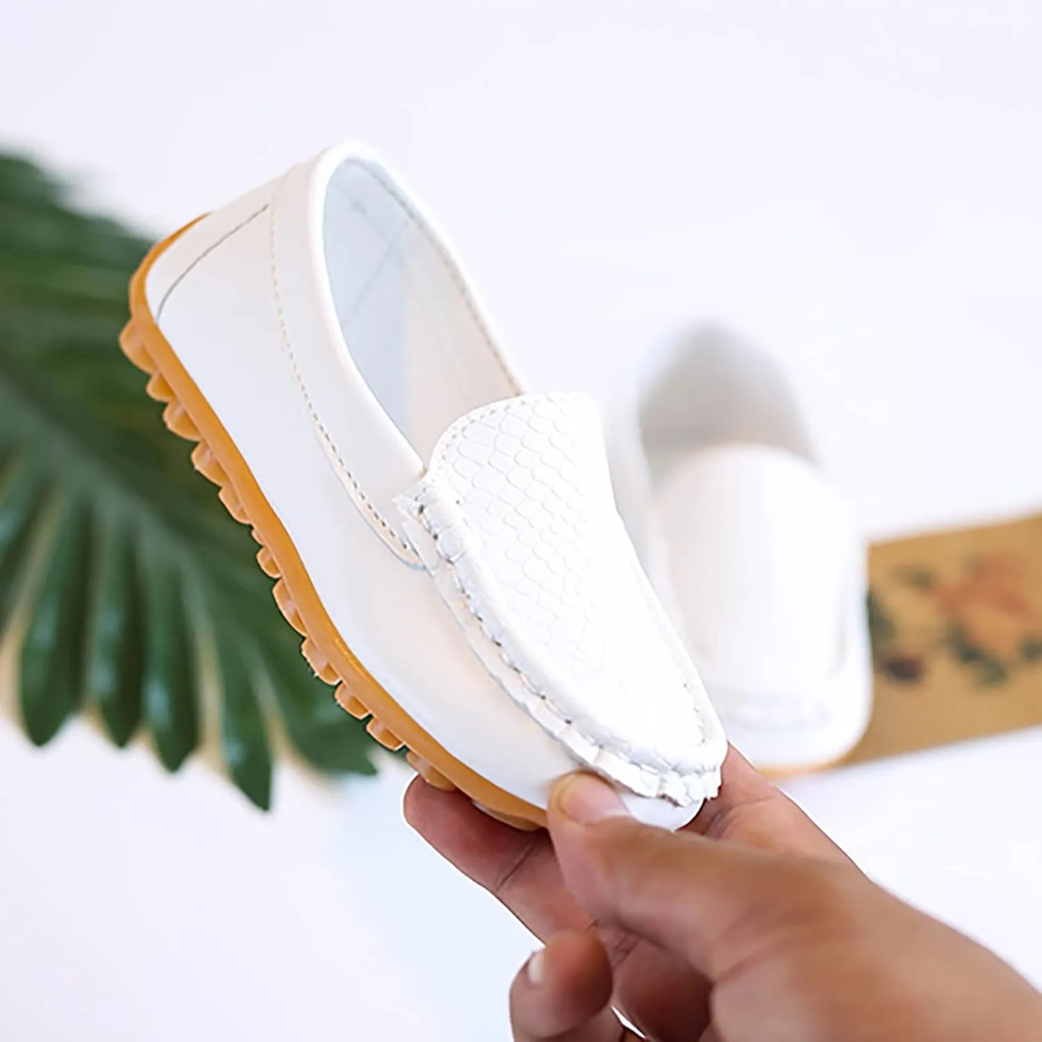 Boys Girls Leather Loafers Soft Slip-On Texture Flat𝘀 Boat Dress 𝗠occasin Daily Casual Walking Schooling Shoes