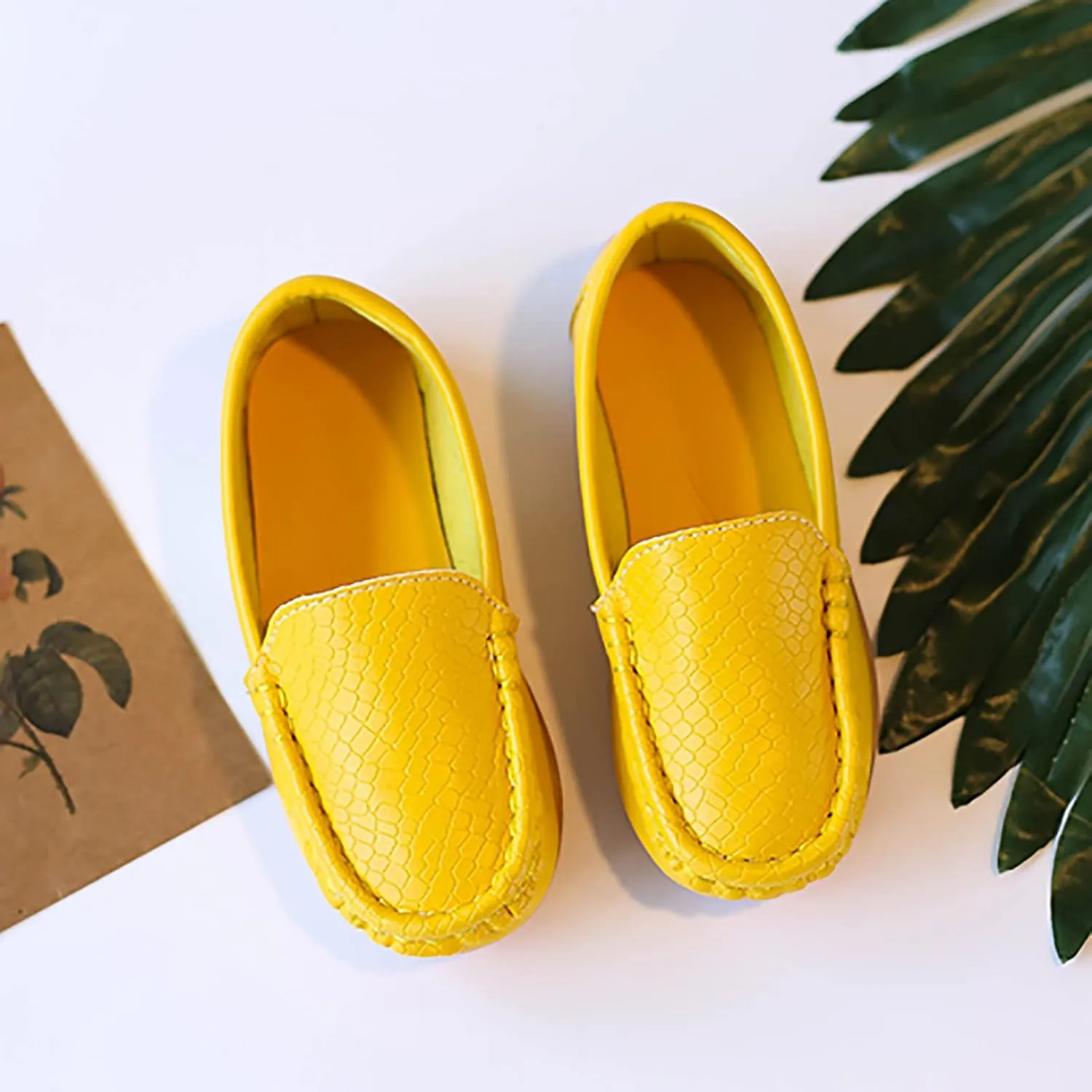 Boys Girls Leather Loafers Soft Slip-On Texture Flat𝘀 Boat Dress 𝗠occasin Daily Casual Walking Schooling Shoes