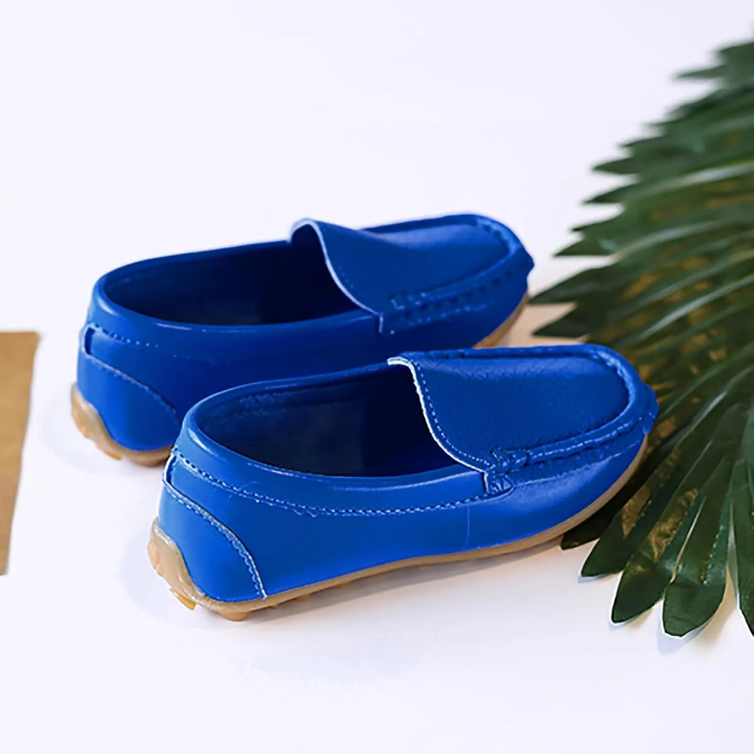 Boys Girls Leather Loafers Soft Slip-On Texture Flat𝘀 Boat Dress 𝗠occasin Daily Casual Walking Schooling Shoes