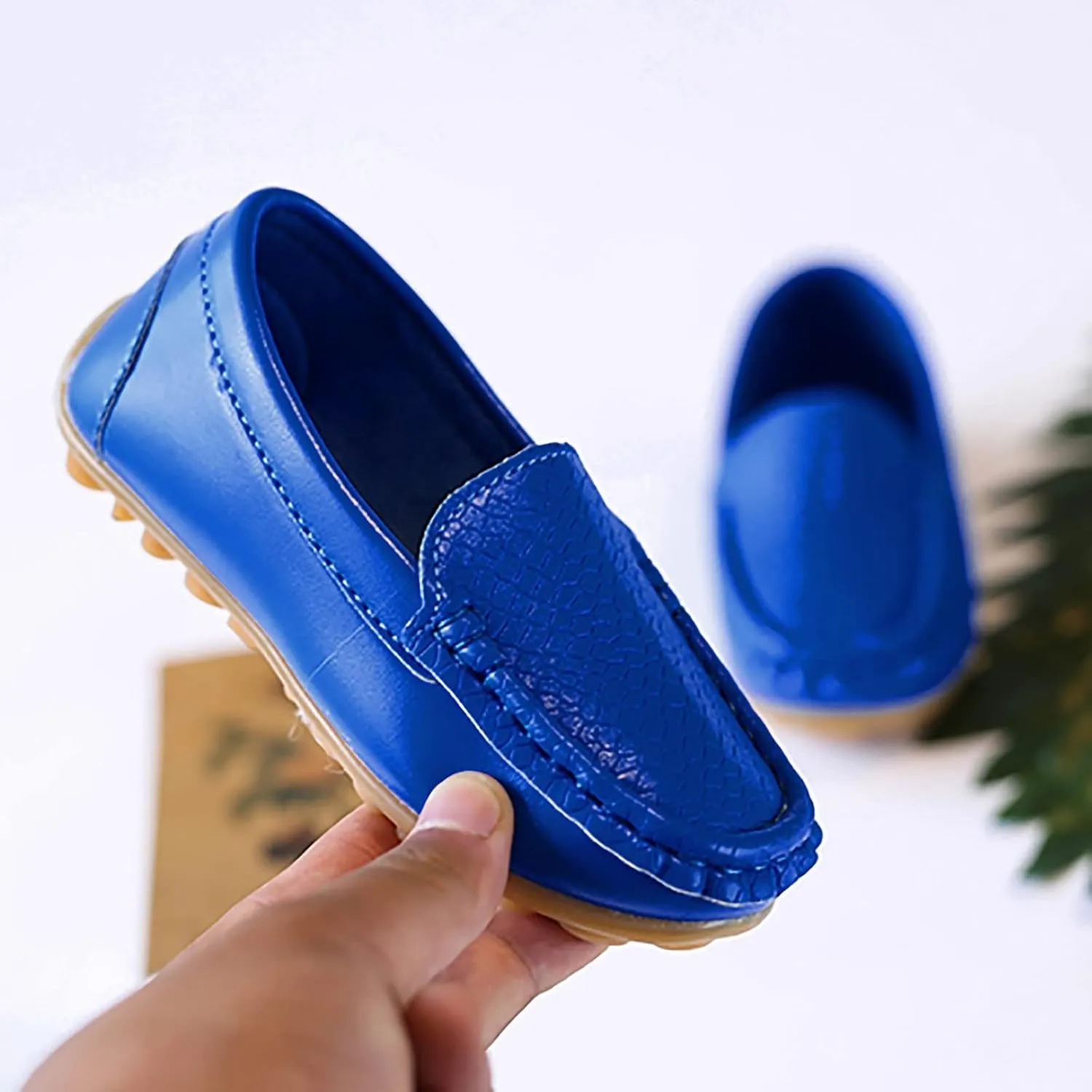 Boys Girls Leather Loafers Soft Slip-On Texture Flat𝘀 Boat Dress 𝗠occasin Daily Casual Walking Schooling Shoes