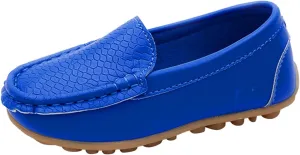 Boys Girls Leather Loafers Soft Slip-On Texture Flat𝘀 Boat Dress 𝗠occasin Daily Casual Walking Schooling Shoes