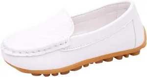 Boys Girls Leather Loafers Soft Slip-On Texture Flat𝘀 Boat Dress 𝗠occasin Daily Casual Walking Schooling Shoes