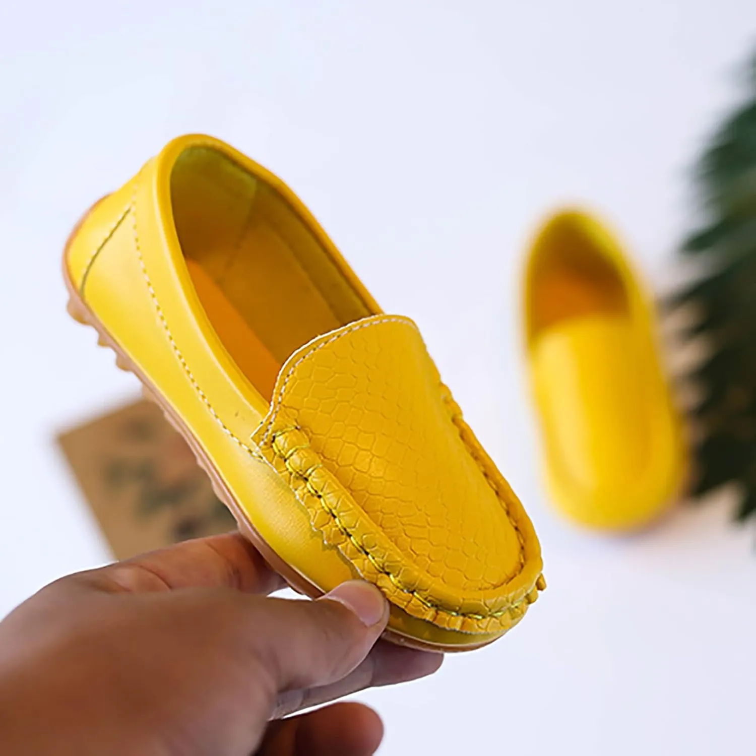 Boys Girls Leather Loafers Soft Slip-On Texture Flat𝘀 Boat Dress 𝗠occasin Daily Casual Walking Schooling Shoes