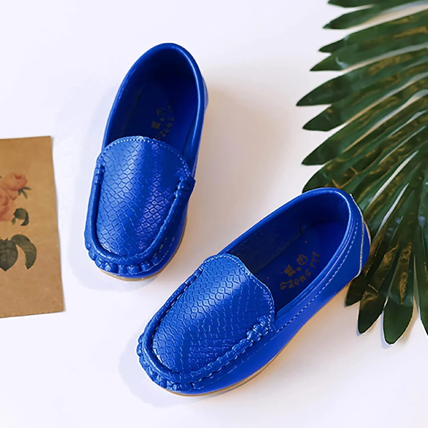 Boys Girls Leather Loafers Soft Slip-On Texture Flat𝘀 Boat Dress 𝗠occasin Daily Casual Walking Schooling Shoes