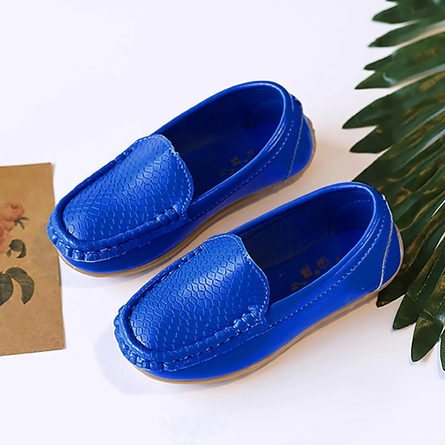 Boys Girls Leather Loafers Soft Slip-On Texture Flat𝘀 Boat Dress 𝗠occasin Daily Casual Walking Schooling Shoes
