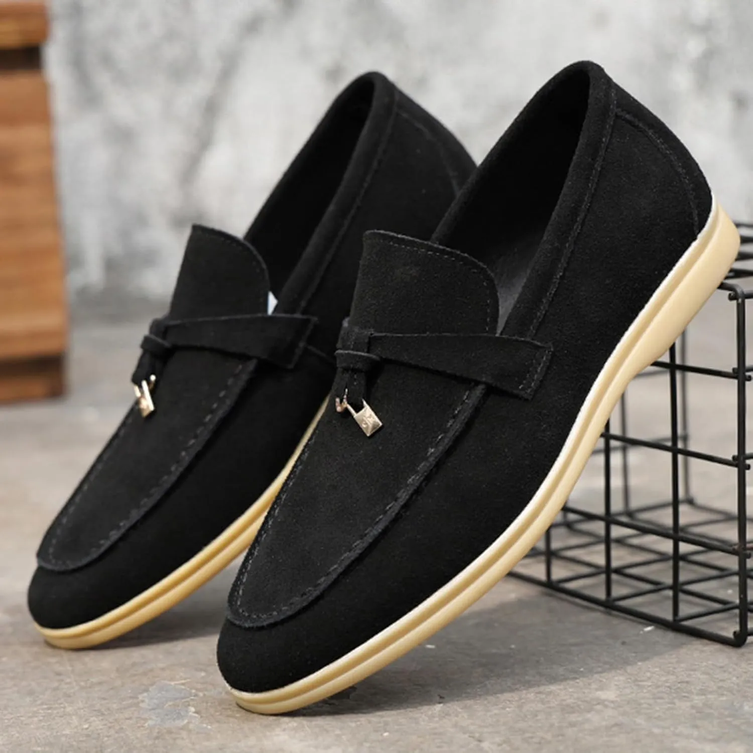 ByErz Men's Penny Loafers Shoes Suede Leather Dress Loafers Daily Shoes for Party Wedding Prom