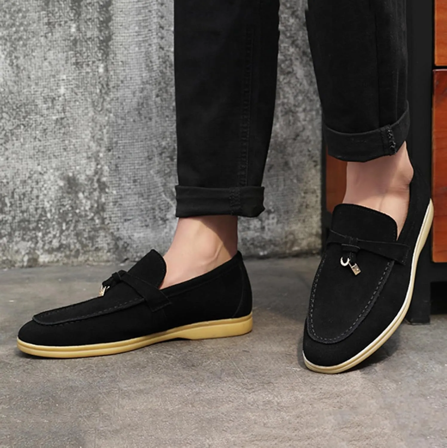 ByErz Men's Penny Loafers Shoes Suede Leather Dress Loafers Daily Shoes for Party Wedding Prom