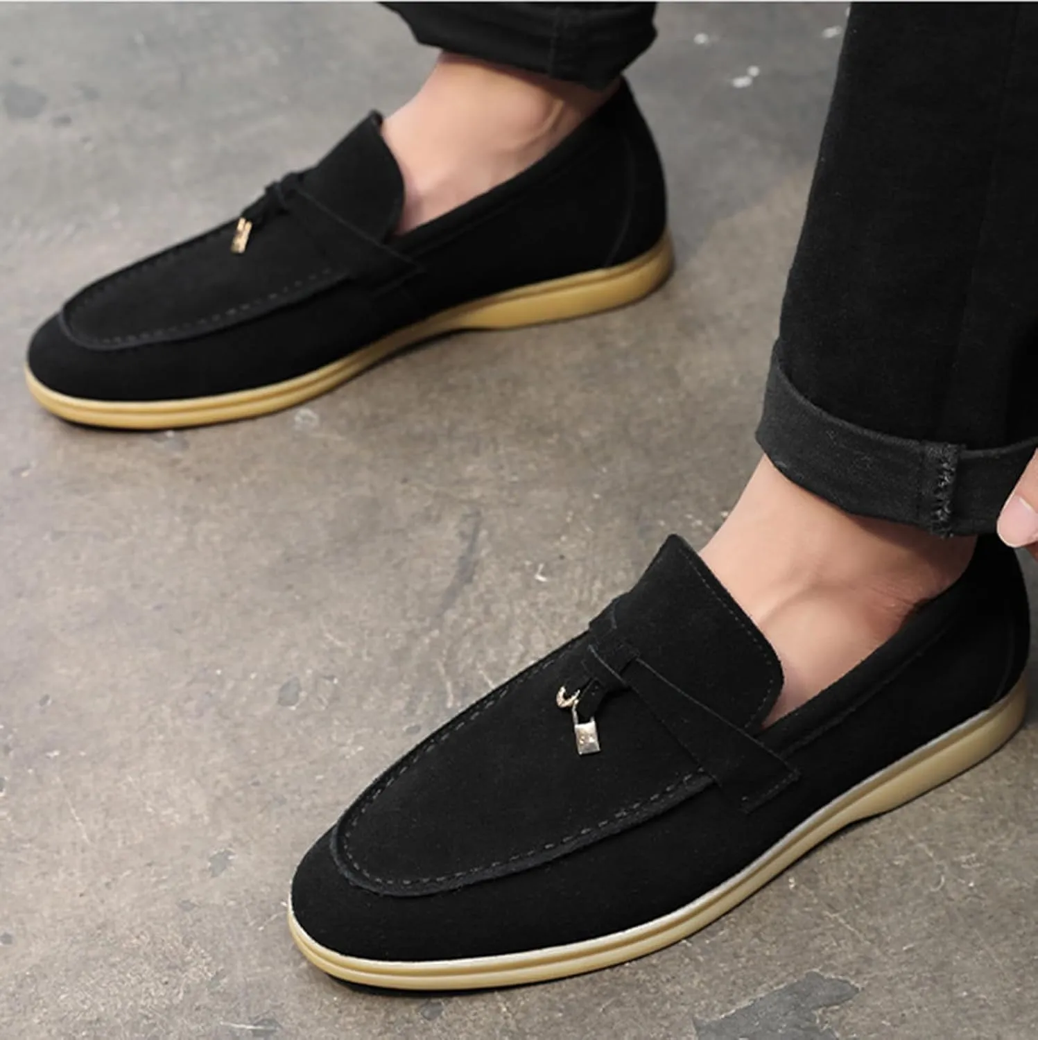 ByErz Men's Penny Loafers Shoes Suede Leather Dress Loafers Daily Shoes for Party Wedding Prom
