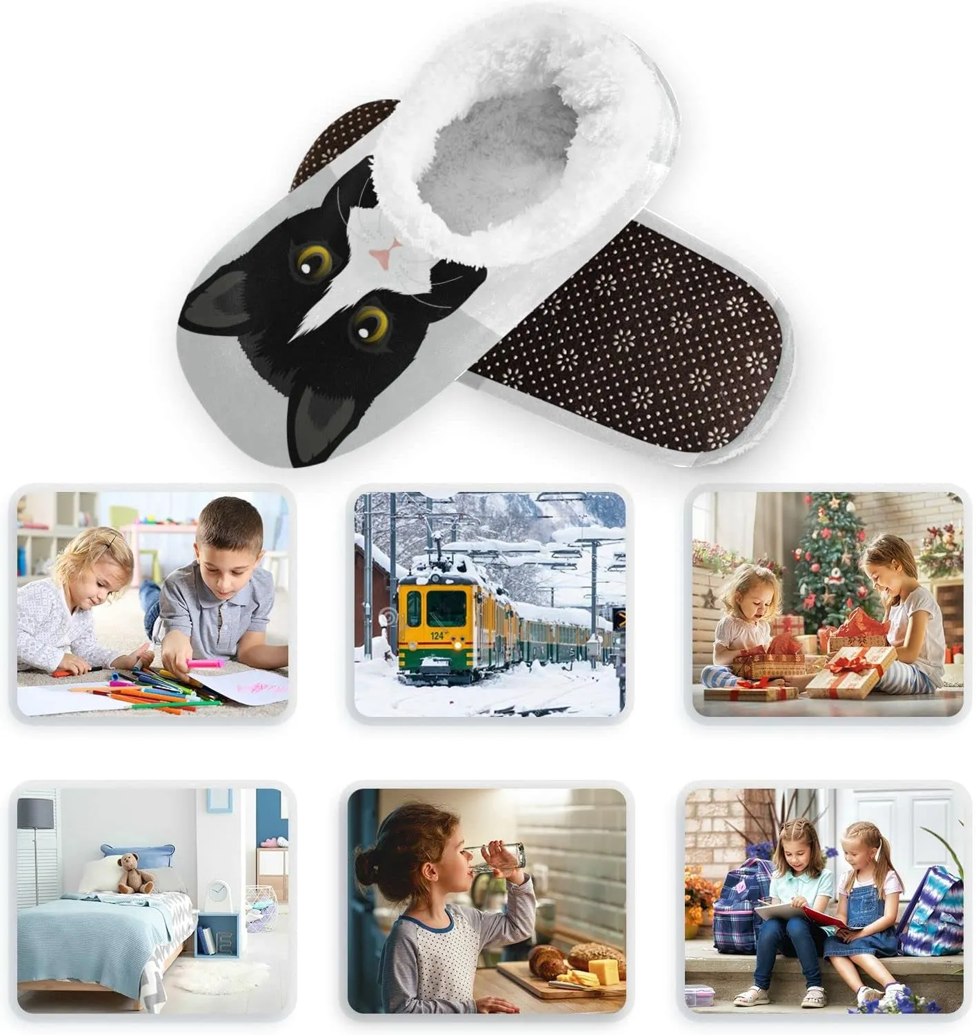 Christmas Boys Girls House Slippers Kids toddler Home Shoes Winter Indoor shoes XS