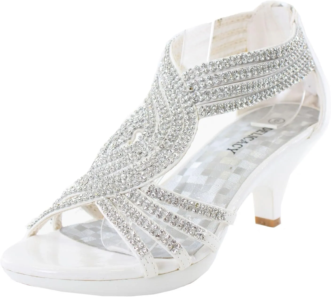 Delicacy Womens Angel-37 Strappy Rhinestone Dress Sandal Low Heel Shoes,White,9