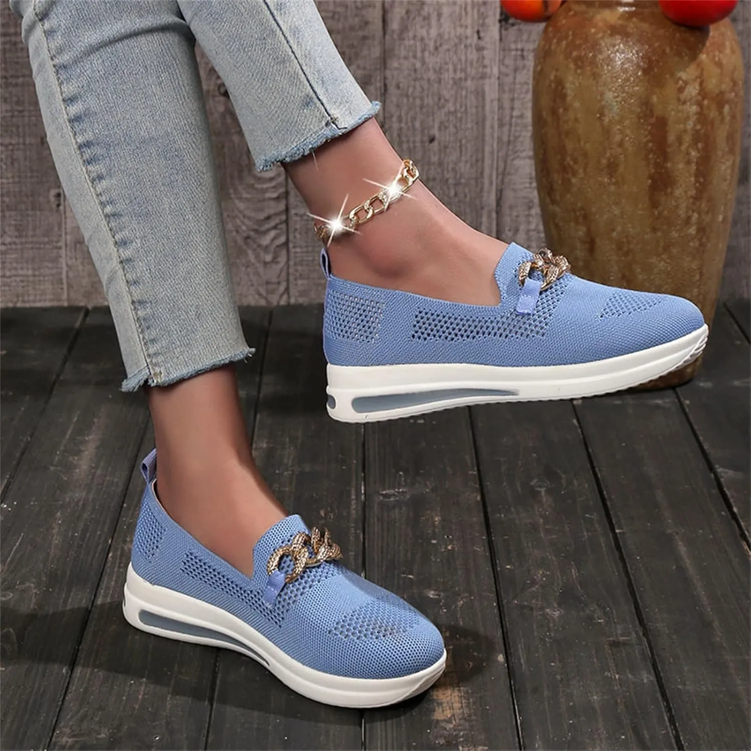 Eduavar Sneakers for Women Trendy, Womens Shoes Sneakers Breathable Mesh Sneakers Platform Low Heel Shoes Walking Sneakers