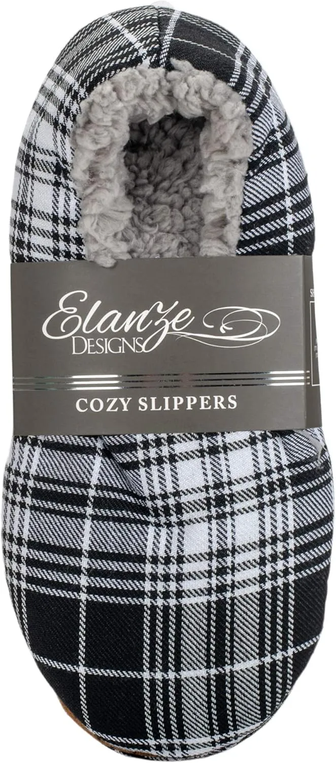 Elanze Designs Mens Plaid Plush Lined Cozy Non Slip Indoor Soft Slippers