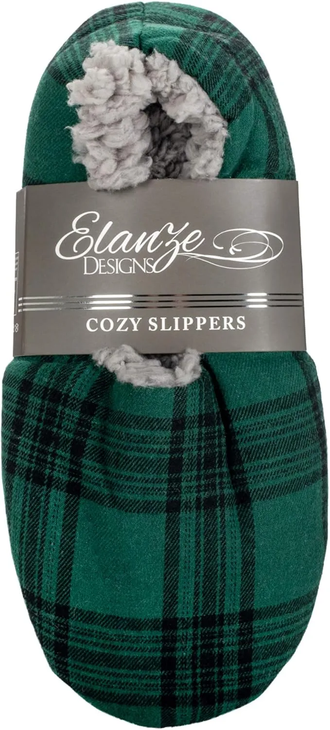 Elanze Designs Mens Plaid Plush Lined Cozy Non Slip Indoor Soft Slippers
