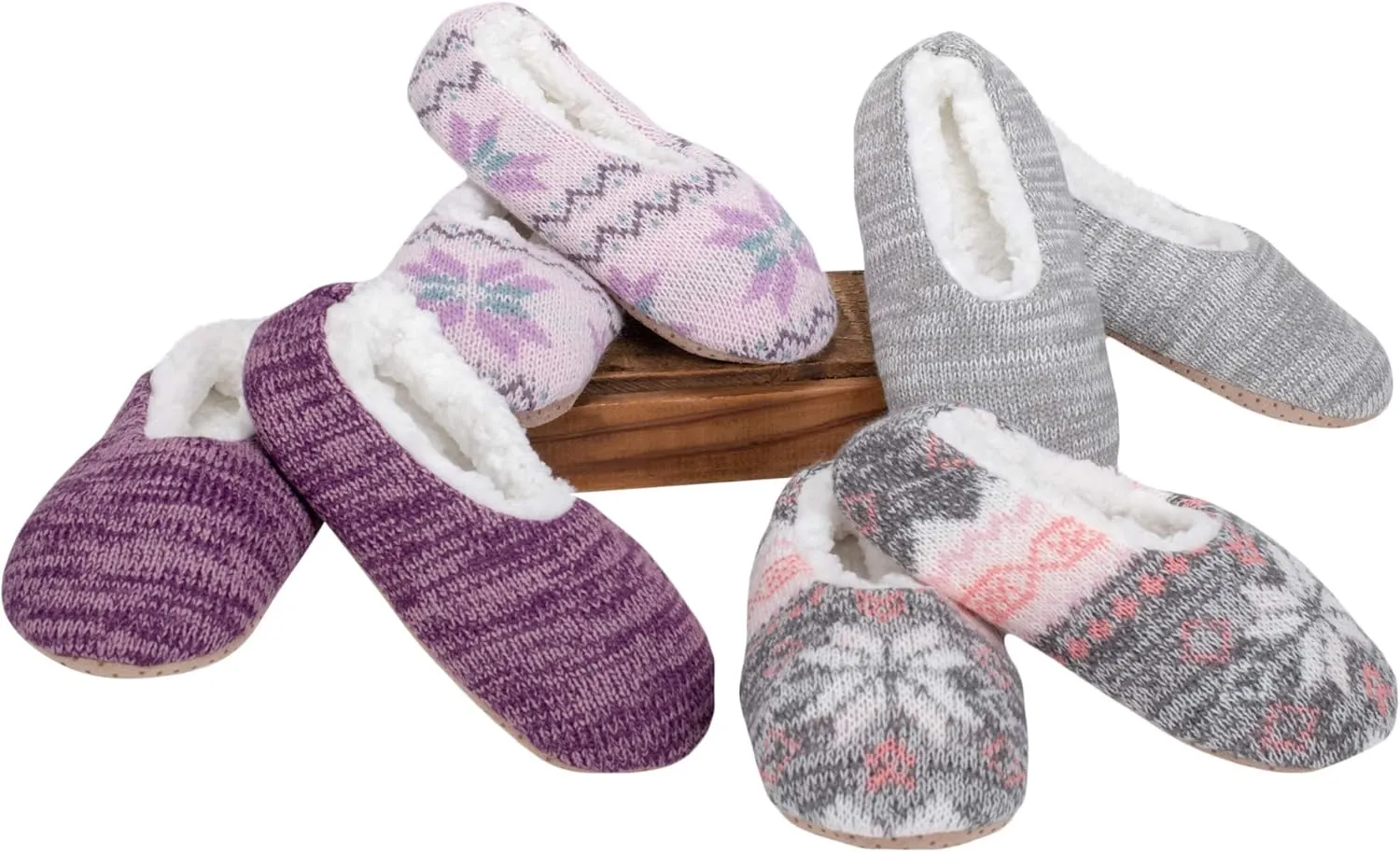 Elanze Designs Nordic Snow Womens Plush Lined Cozy Non Slip Indoor Soft Slippers