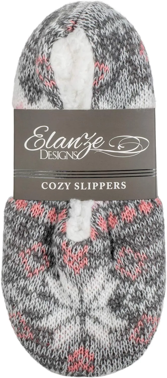 Elanze Designs Nordic Snow Womens Plush Lined Cozy Non Slip Indoor Soft Slippers