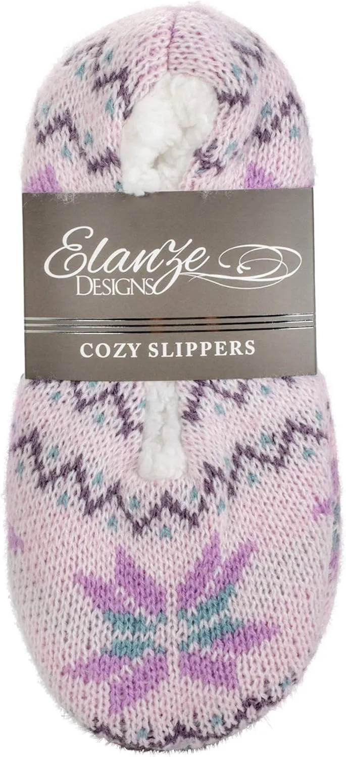 Elanze Designs Nordic Snow Womens Plush Lined Cozy Non Slip Indoor Soft Slippers
