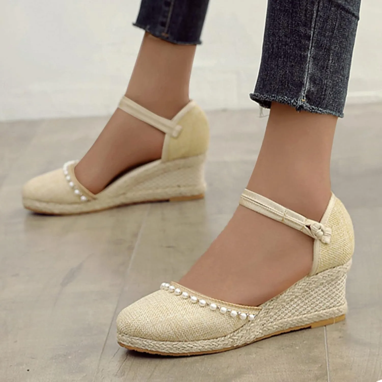 Floral Wedge Slippers Embroidered Womens Summer Resort Style Pattern Women's Wedges Shoes for Women Wedges Winter
