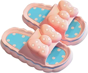 Girls Beach Slippers Cute Dot Print Sliders with Bow Summer Sliders Sandals Open Toe Soft Slippers for Bathroom Pool