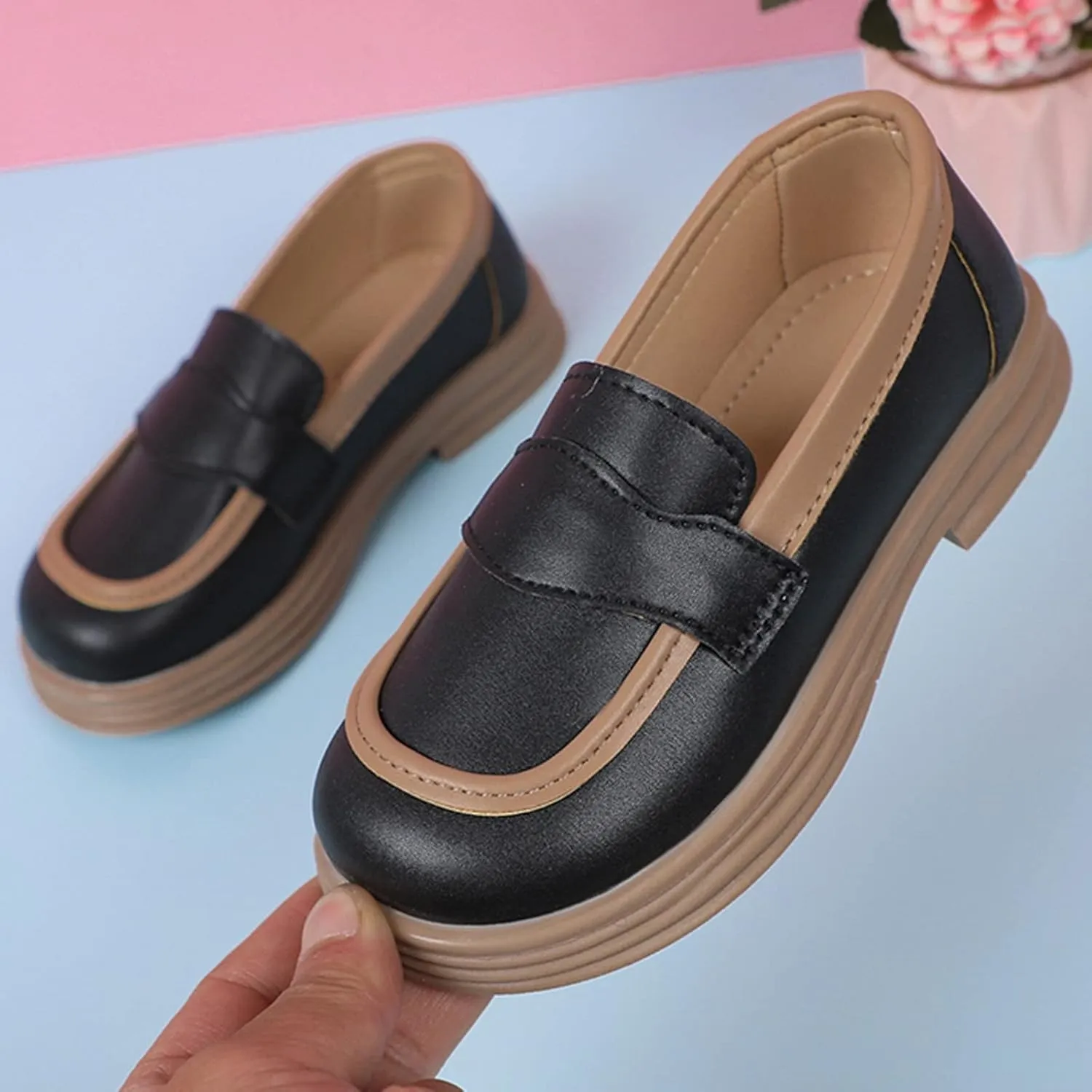 Girls Dress Shoes Chunky Loafers for Girl Platform Loafers School Uniform Slip On Shoes Toddler Girls Shoes