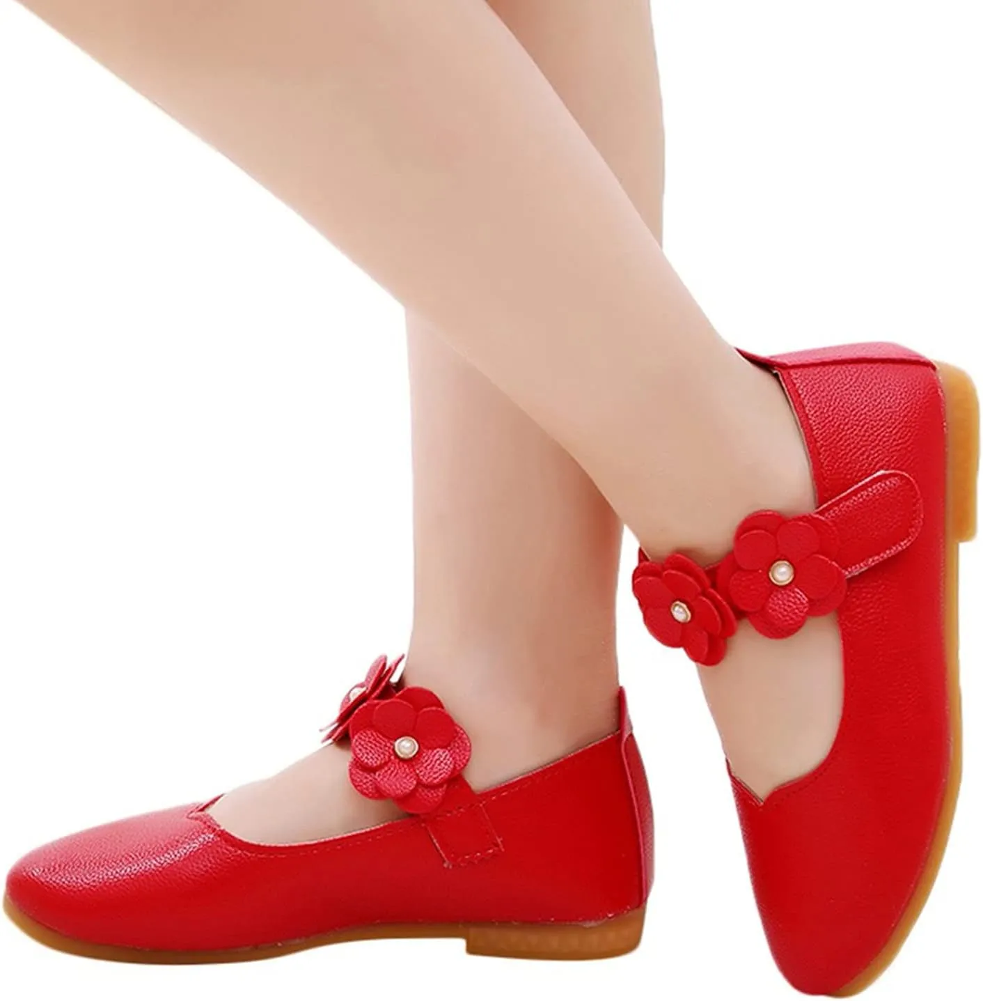 Girls Dress Shoes Closed Toe Wedding Party School Ankle Strap Ballet Flats Shoes Little Big Kids Flower Girl Shoes