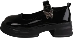 Girls Dress Shoes Low Heel Party Wedding Mary Jane Shoes Bowknot Buckle Ankle Strap Flats for Kids