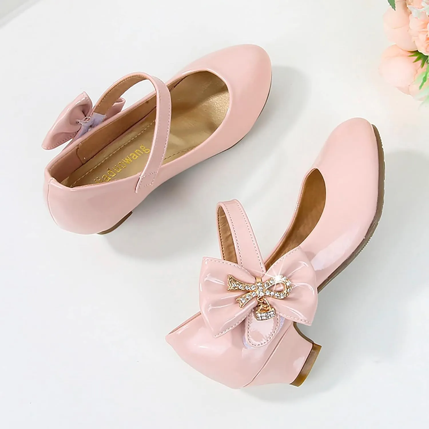 Girls Dress Shoes Pumps Mary Jane Shoes for Girls Low Heel with Bow Strap Dress Shoes for School Wedding Party