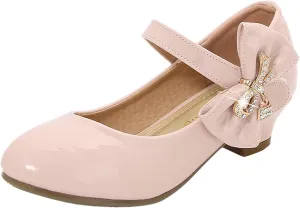 Girls Dress Shoes Pumps Mary Jane Shoes for Girls Low Heel with Bow Strap Dress Shoes for School Wedding Party